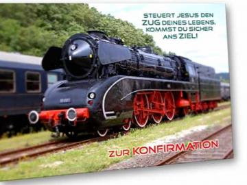 Christliche Konfirmationskarte: Dampflokomotive - Klappkarte