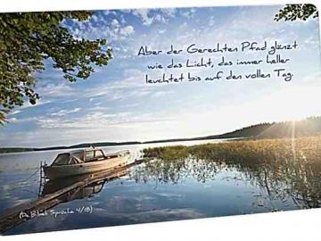 Christliche Postkarte: Verträumtes Seeufer - Mit Bibelvers: Sprüche 4,18