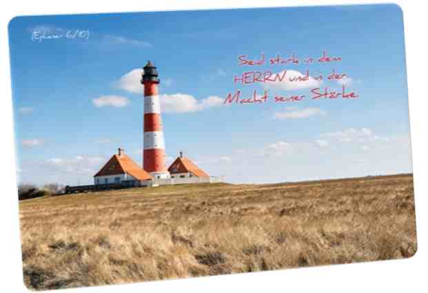 Christliche Postkarte: Leuchtturm Westerhever - Mit Bibelvers: Epheser 6,10