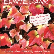 Banner mit bunt gefärbten Weinblättern und Bibelvers aus Psalm 103,2: „Lobe den Herrn, meine Seele und vergiss nicht, was er dir Gutes getan hat.“