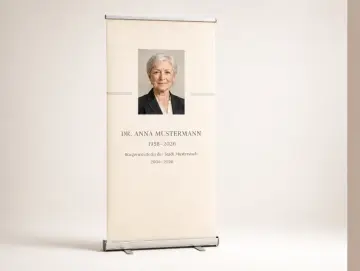 Bestatterbedarf - Personalisierte Roll-Up-Gedenkstele mit Porträt und Lebensdaten – 100 × 200 cm
