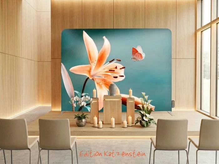 Bestatterbedarf -Zipper-Wall - Lilie und Schmetterling - Hallendeko