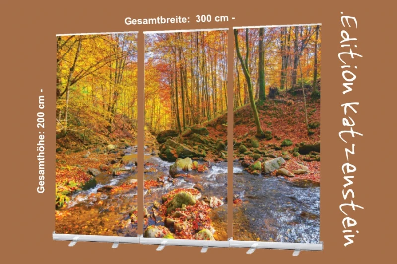 Bestatterbedarf: Roll-Up Display 3er-Set -"Bach im Herbstwald" zur Dekoration