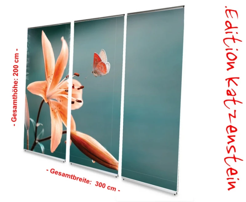 Bestatterbedarf: L-Banner Display 3er-Set "Lilie und Schmetterling" zur Dekoration