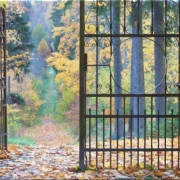 Bestatterbedarf Leinwanddruck: Offenstehendes Parktor