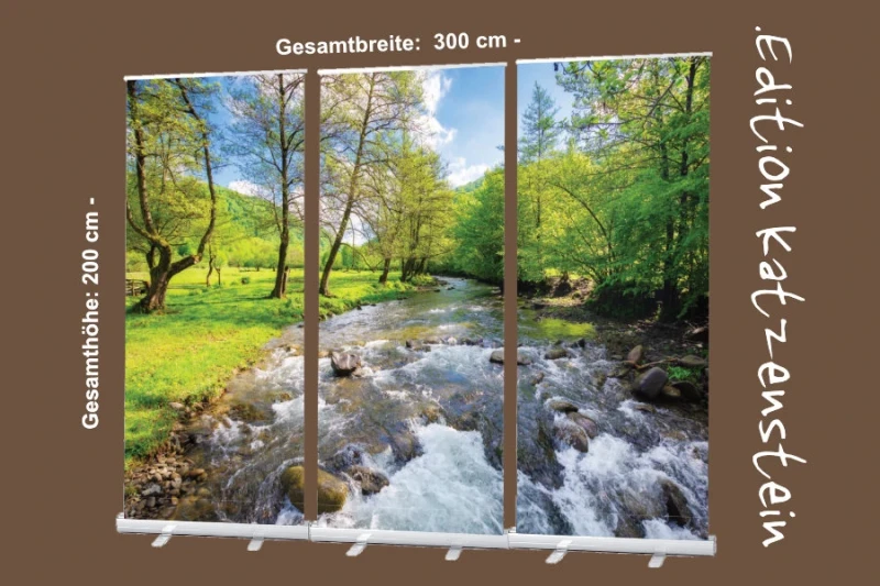 Bestatterbedarf: Roll-Up Display 3er-Set "Flussaue im Frühling" zur Dekoration