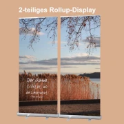 2er-Set Roll-Up Displays mit Abendstimmung am Plattensee als christliche Trauerdekoration für Bestatterbedarf (200 x 200 cm)