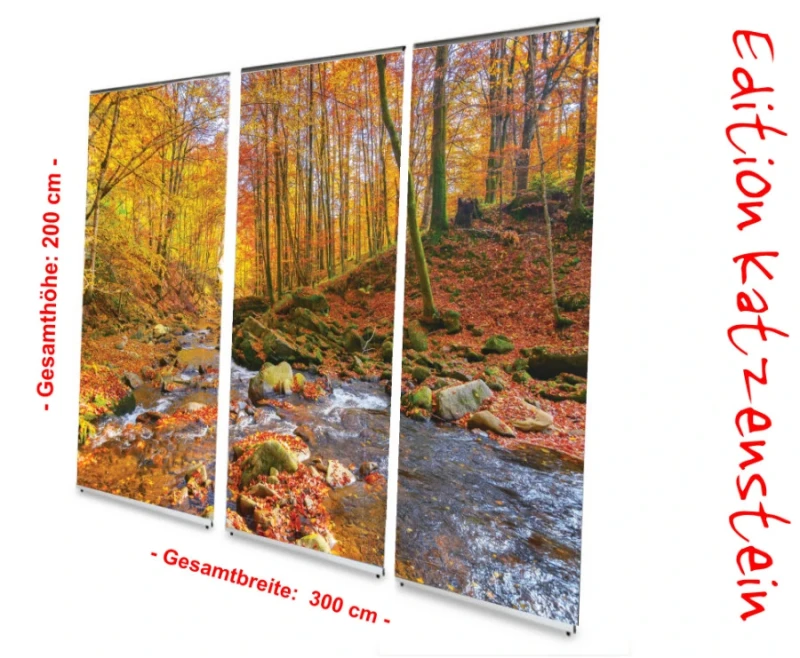 Bestattungsbedarf: L-Banner Display 3er-Set "Bach im Herbstwald"