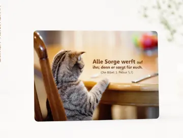 Christliche Postkarte „Katze am Esstisch“