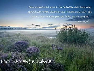 Christliche Trauerkarte: Morgendämmerung in der Heide