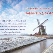 Christliche Weihnachtskarte: Windmühle in Winterlandschaft- Postkarte