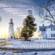 Christliche Weihnachtskarte:Leuchtturm neben alter Villa - Postkarte