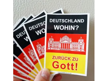 Christlicher Aufkleber DIN A7 „Deutschland wohin? – Zurück zu Gott!“