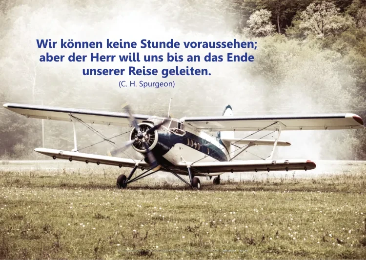 Christliches Poster A1: Startendes Propellerflugzeug