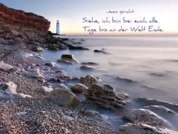 Christliches Poster A2: Felsenstrand mit Leuchtturm