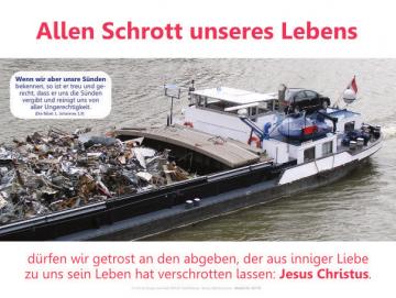 Christliches Poster A2: Frachtschiff mit Schrottladung