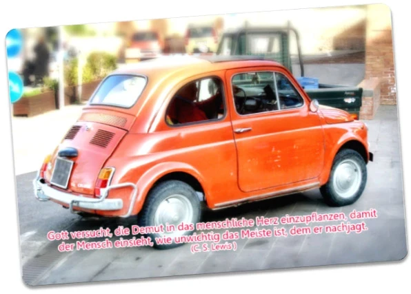 Christliches Poster A3: Oldtimer Fiat 500