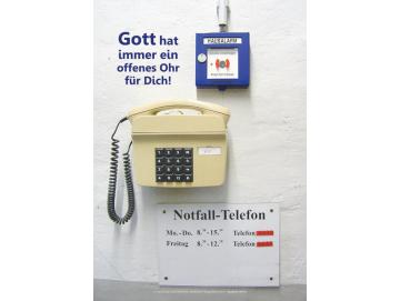 Christliches Poster A4: Wandtelefon und Brandmelder