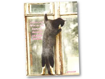 Faltkarte Jahreslosung 2022: Am Fenster stehende Katze