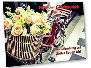 Geburtstagskarte: Blumenstrauß im Fahrradkorb - Vintage Style