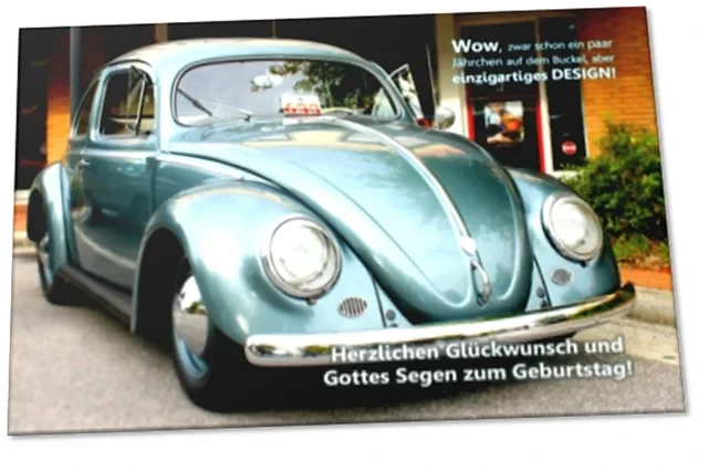 Geburtstagskarte: Volkswagen Käfer mit Ovalfenster
