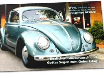 Geburtstagskarte: Volkswagen Käfer mit Ovalfenster