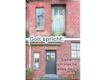 Kühlschrankmagnet Jahreslosung 2025: Verwitterte und renovierte Haustür