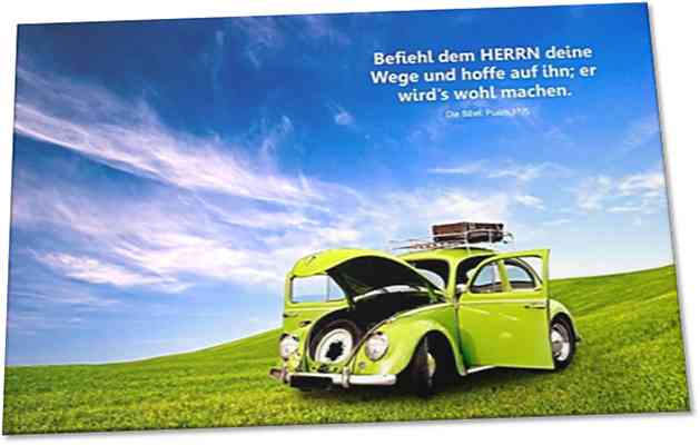 Christlicher Leinwanddruck: Grüner VW-Käfer