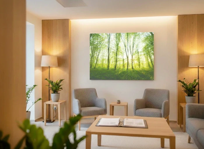 Leinwanddruck: Lichtdurchfluteter Frühlingswald - Bestatterbedarf