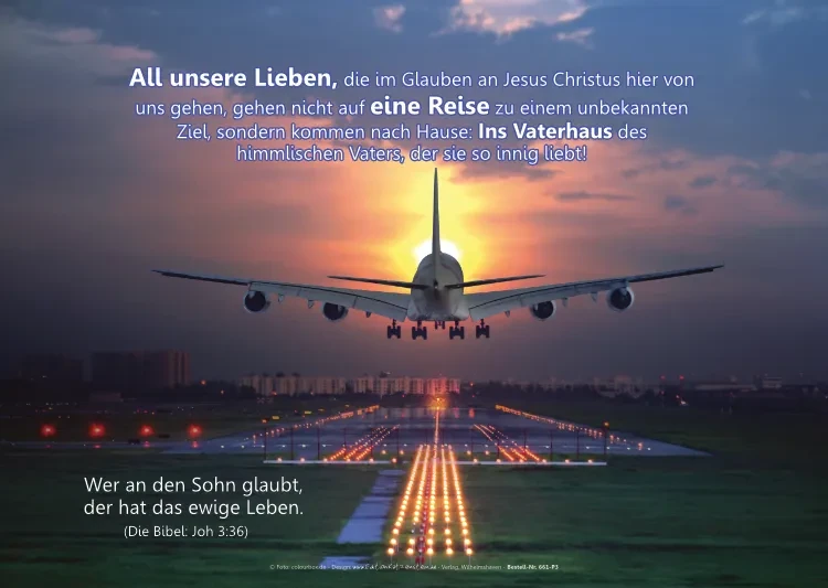 Poster Ewigkeitssonntag A4: Flugzeug im Landeanflug