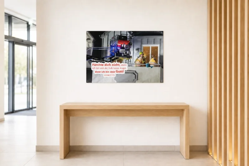DIN-A1-Poster zur Jahreslosung 2027 im modernen Foyer einer evangelischen Freikirche - Edition Katzenstein