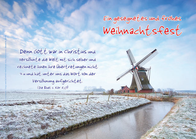 Poster Weihnachten A2: Windmühle in Winterlandschaft