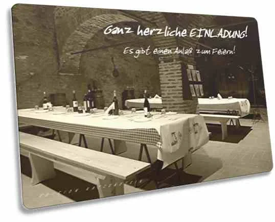 Postkarte - Festtafel im Winzerkeller - Einladung