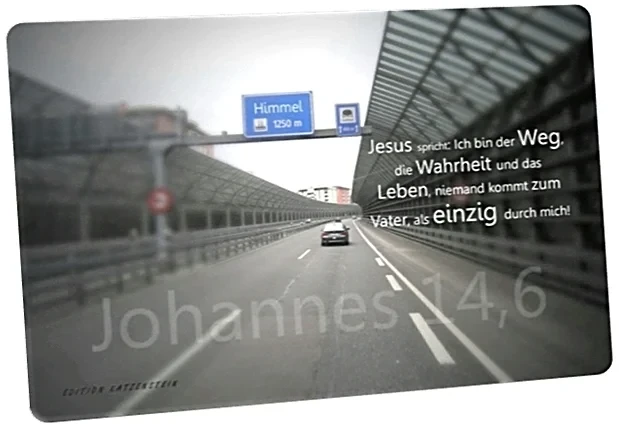 Postkarte: Autobahnszene mit Schilderbrücke