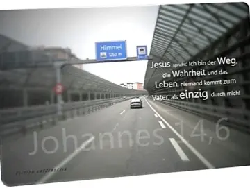 Postkarte: Autobahnszene mit Schilderbrücke