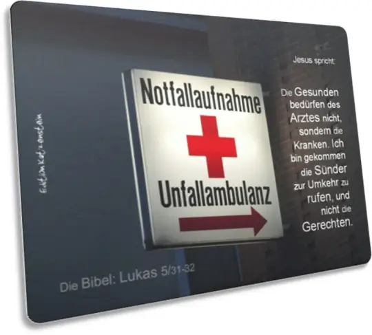 Postkarte: Notaufnahme-Leuchtschild