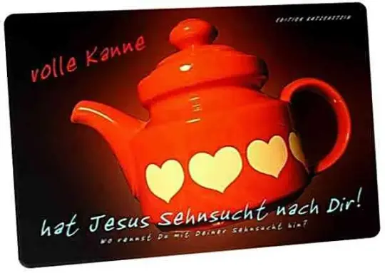 Christliche Postkarte: Rote Teekanne