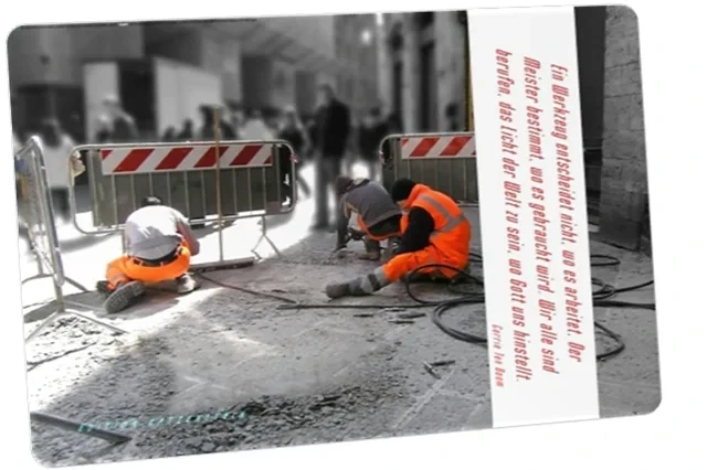 Postkarte: Straßenarbeiter mit Pressluftmeißel