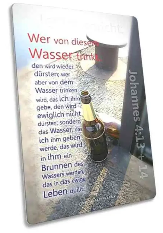 Christliche Postkarte: Szenerie mit Bierflaschen