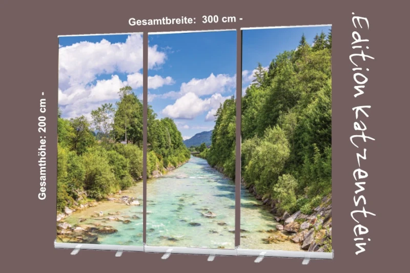 Bestatterbedarf, Dekoration Roll-Up Display 3er-Set -"Fluss Isar"