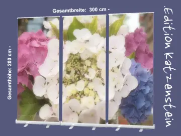 Bestatterbedarf: Roll-Up Display "Hortensienblüten" Dekoration Trauerhalle