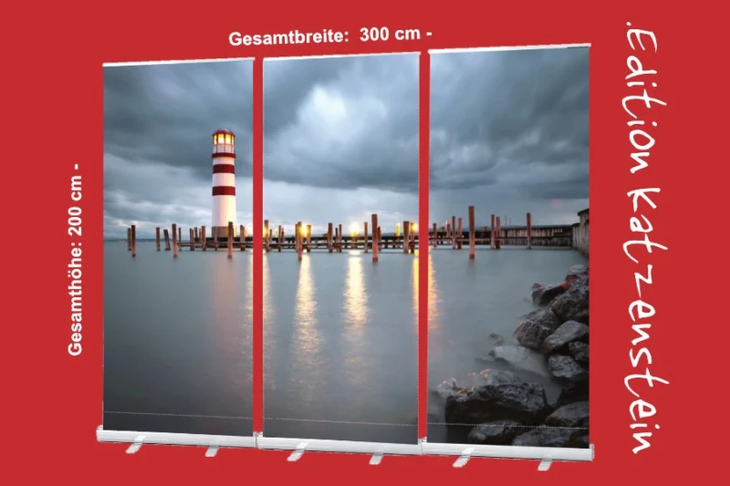 Roll-Up Display "Leuchtturm vor Regenwolken" - Dekoration Trauerhalle