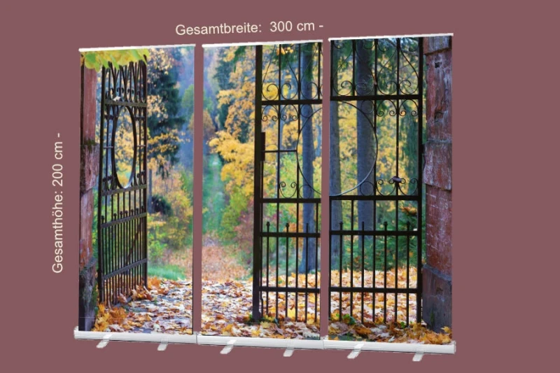 Roll-Up Display "Offenstehendes Parktor" - Trauerfeier-Deko, Bestatter