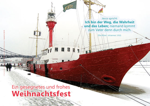 Weihnachtskarte - Postkarte:  Feuerschiff Weser