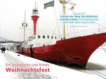 Weihnachtskarte - Postkarte:  Feuerschiff Weser