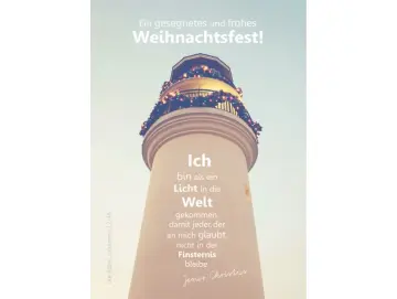 Christliche Weihnachtskarte: Weihnachtlich geschmückter Leuchtturm Postkarte